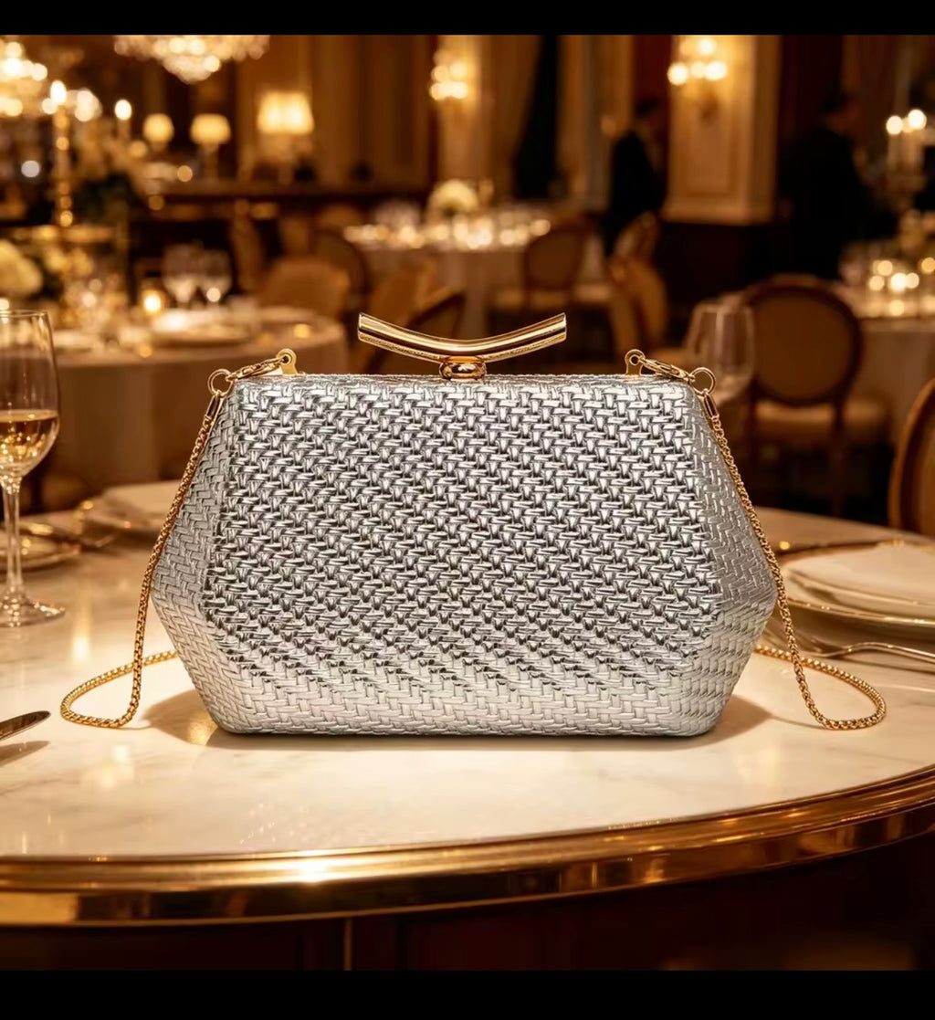 Geometric Croc‑Embossed Clutch