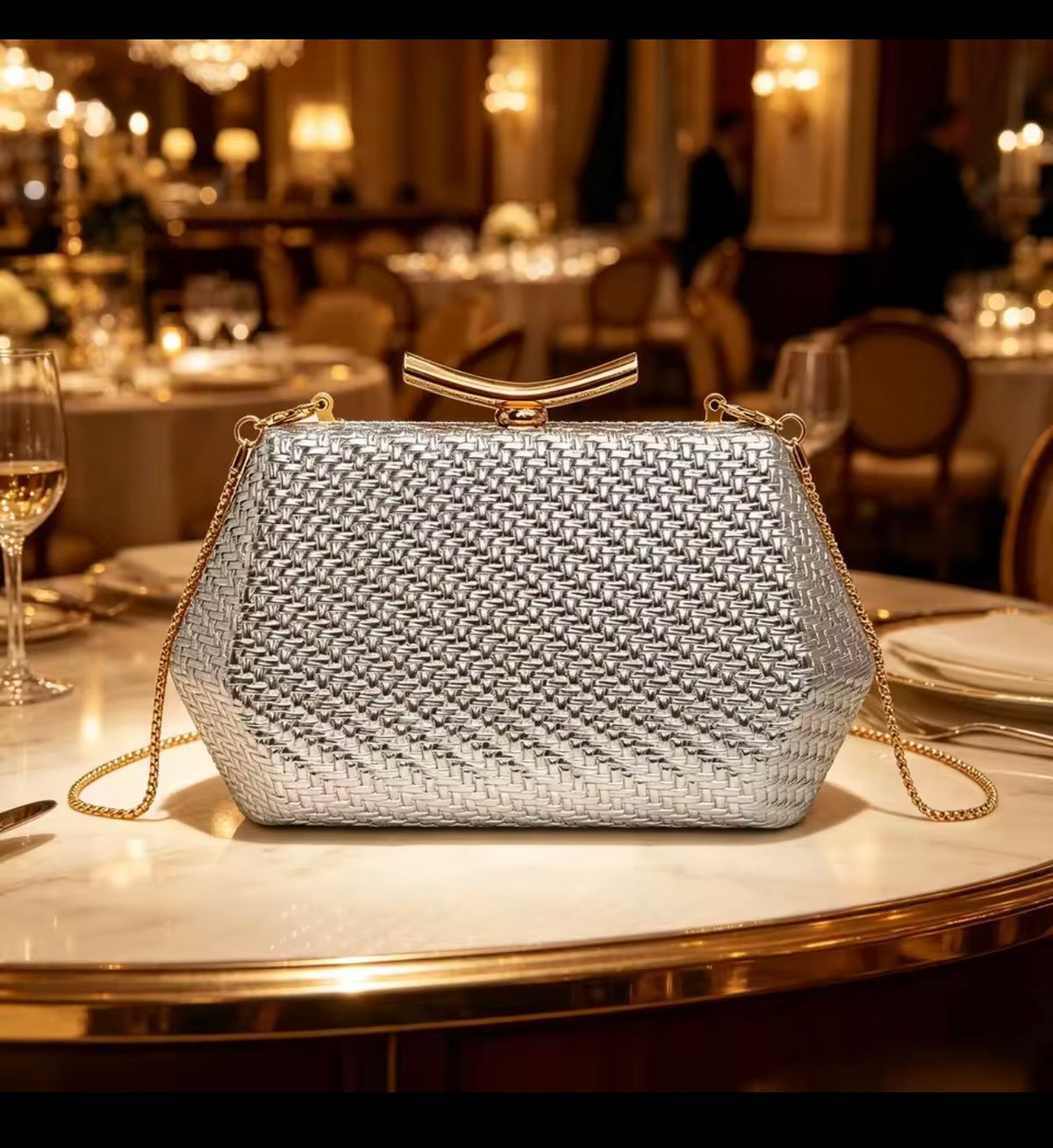 Geometric Croc‑Embossed Clutch
