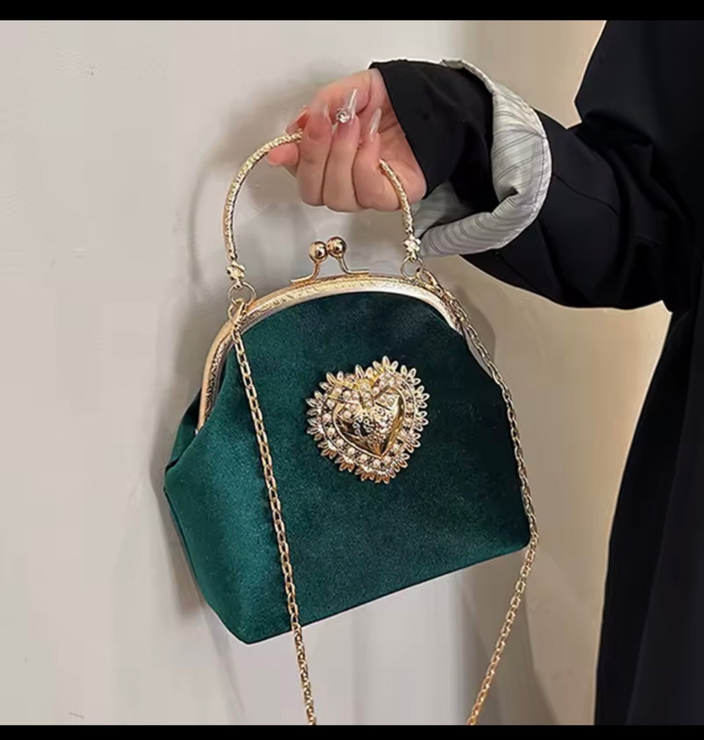 ✨ Black & Gold Heart Embellished Handbag