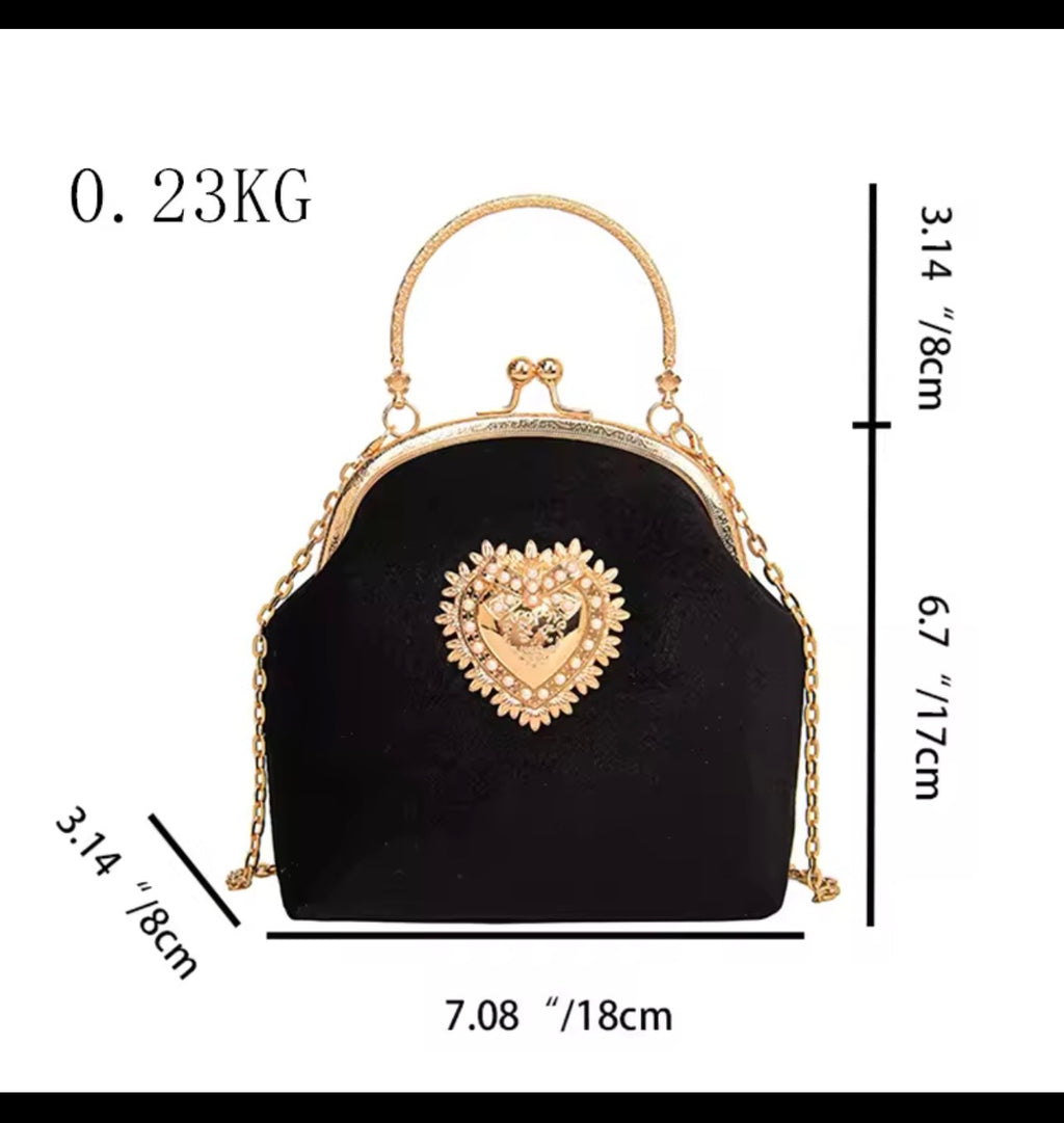 ✨ Black & Gold Heart Embellished Handbag
