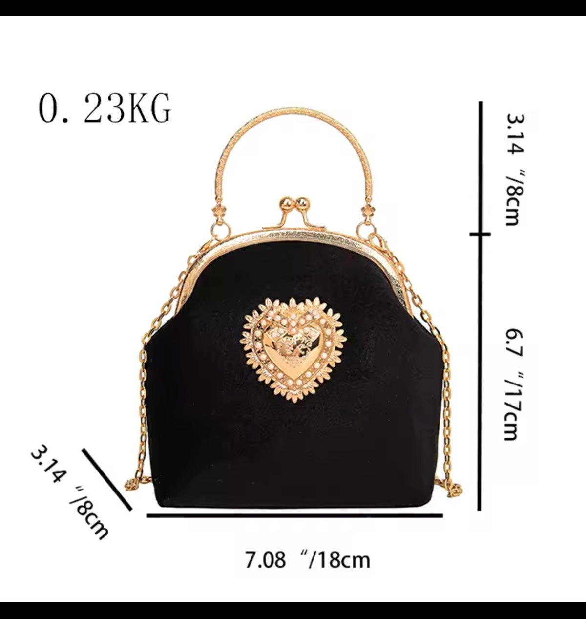 ✨ Black & Gold Heart Embellished Handbag