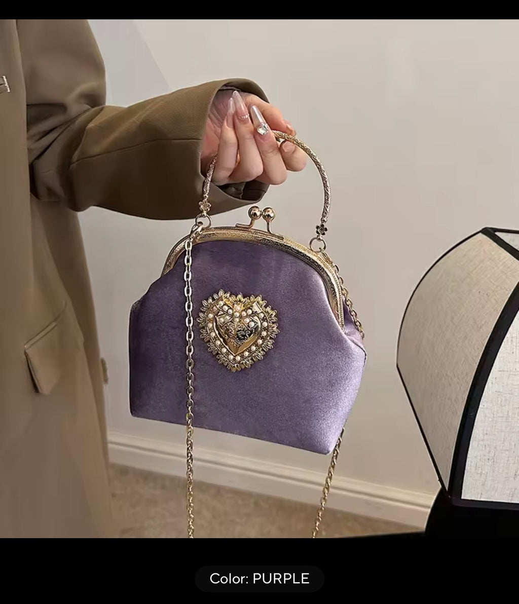 ✨ Black & Gold Heart Embellished Handbag