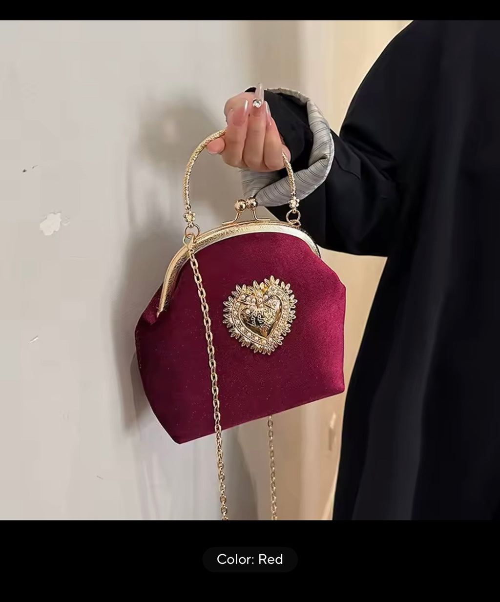 ✨ Black & Gold Heart Embellished Handbag