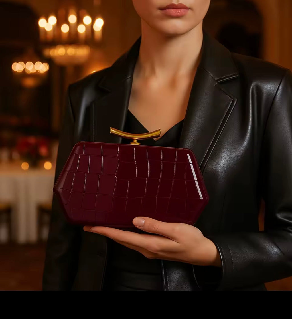 Geometric Croc‑Embossed Clutch