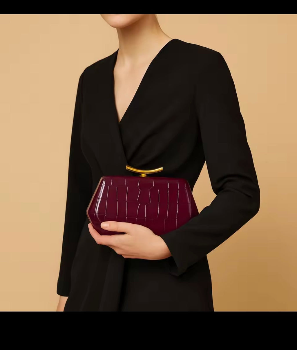 Geometric Croc‑Embossed Clutch