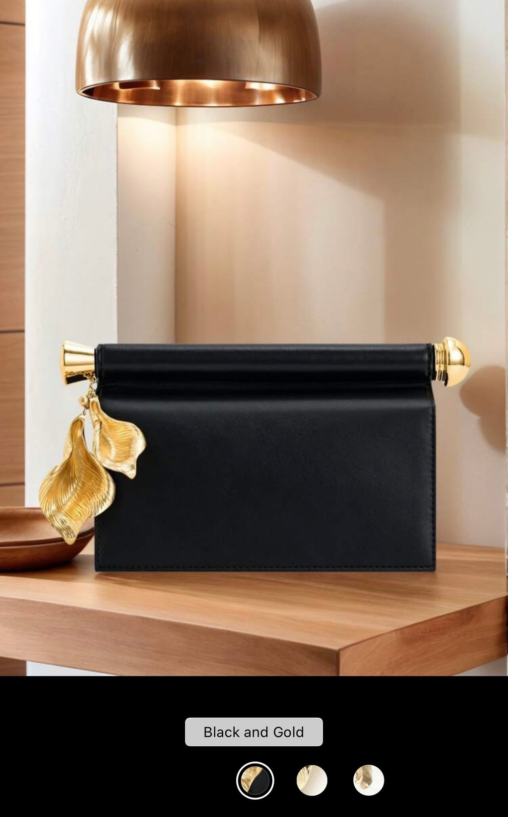 ✨ Black & Gold Leaf Accent Clutch | J‑Luxe Brand