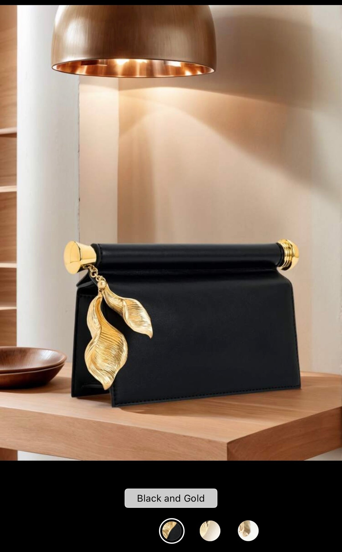 ✨ Black & Gold Leaf Accent Clutch | J‑Luxe Brand