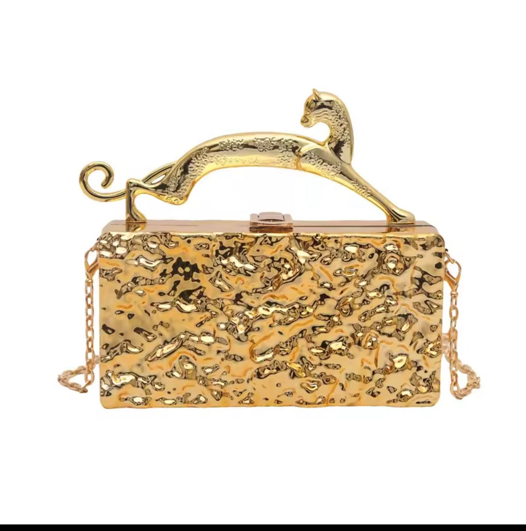 ✨ Gold Panther Handle Clutch