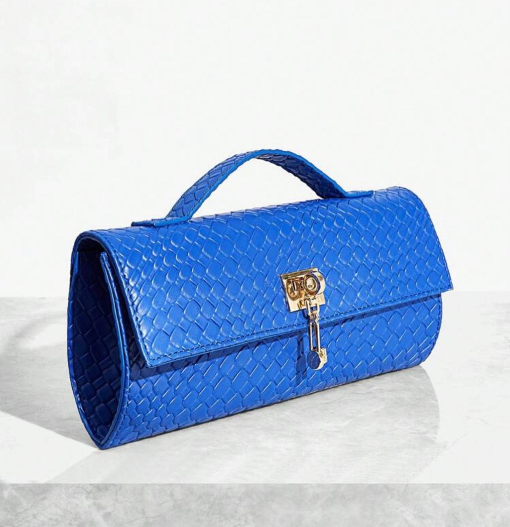 ✨ Blue Woven Lock Clutch
