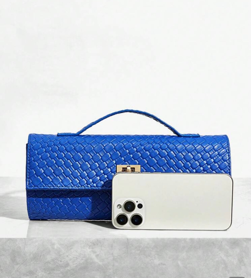 ✨ Blue Woven Lock Clutch