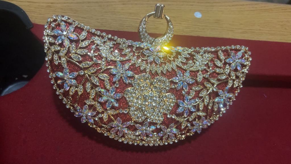 ✨ Golden Floral Crystal Clutch