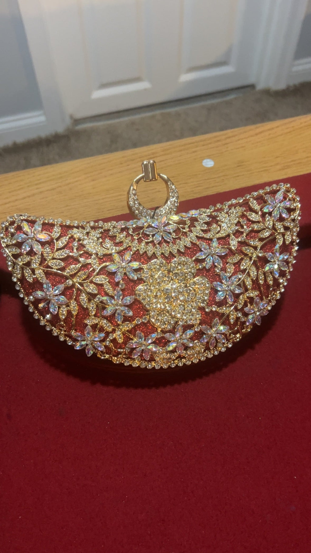 ✨ Golden Floral Crystal Clutch