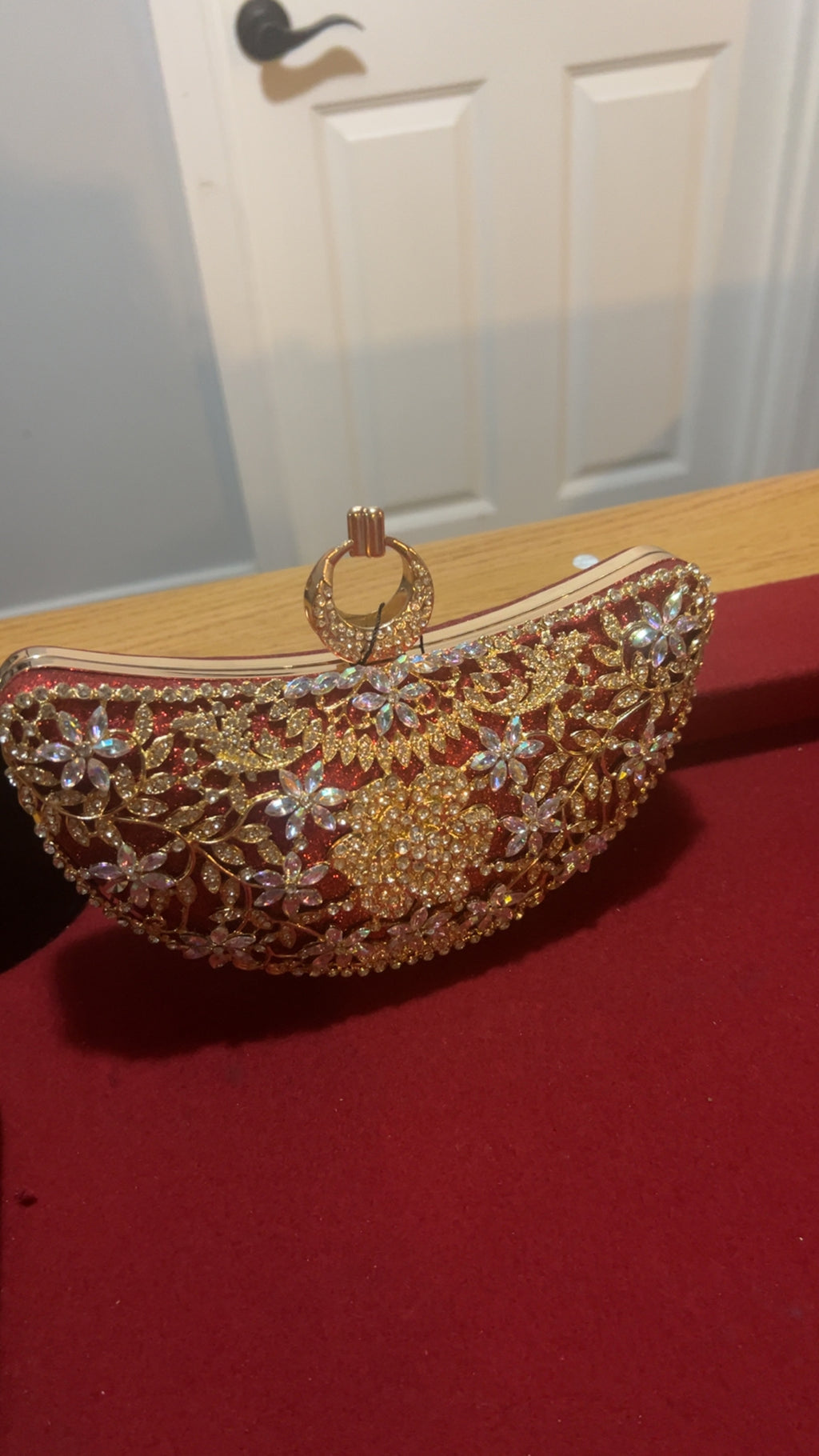 ✨ Golden Floral Crystal Clutch