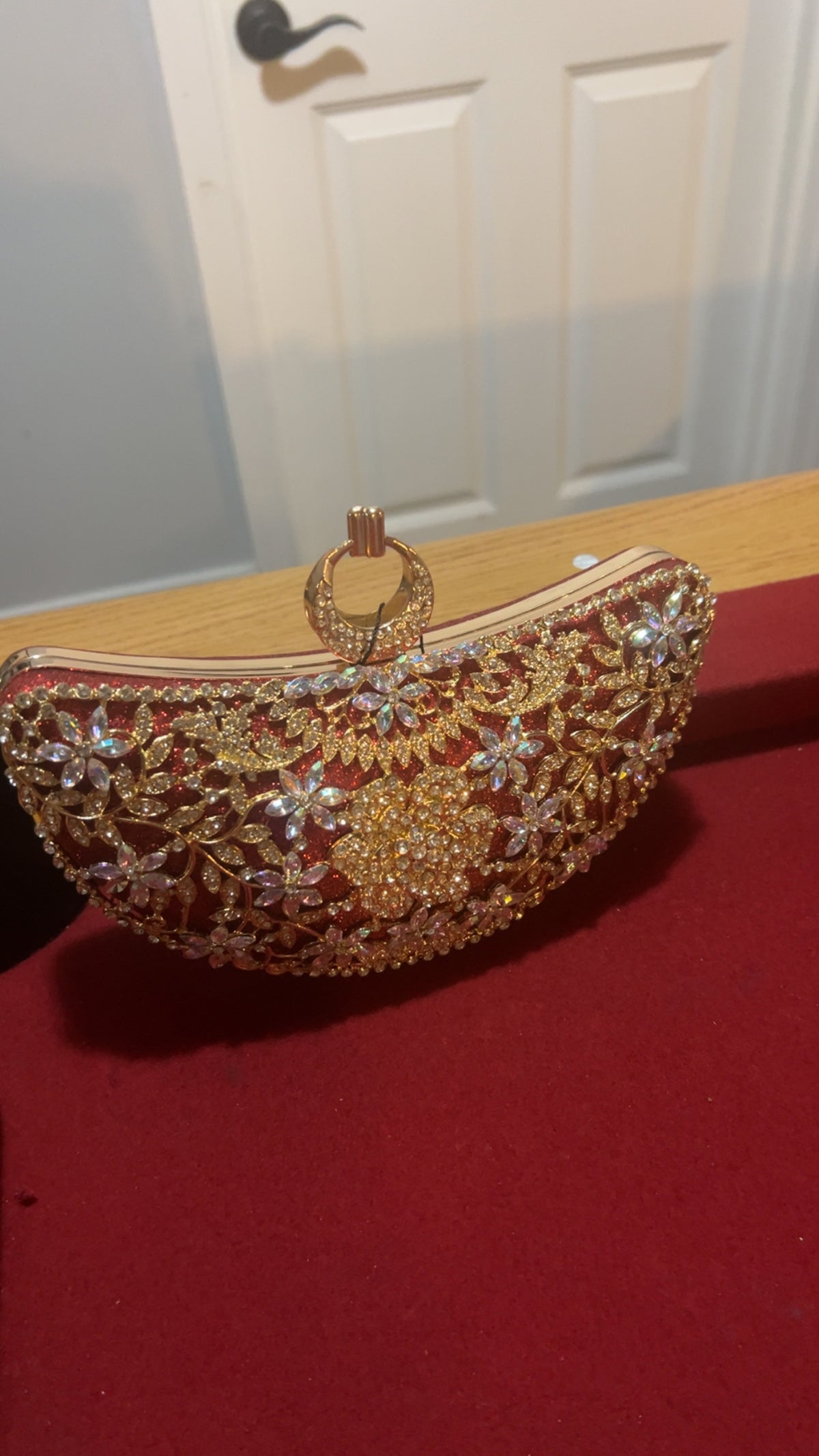 ✨ Golden Floral Crystal Clutch