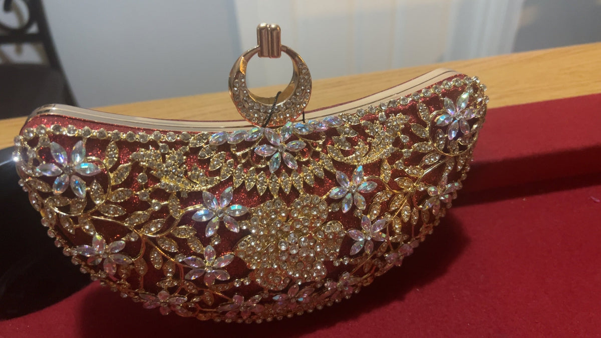 ✨ Golden Floral Crystal Clutch