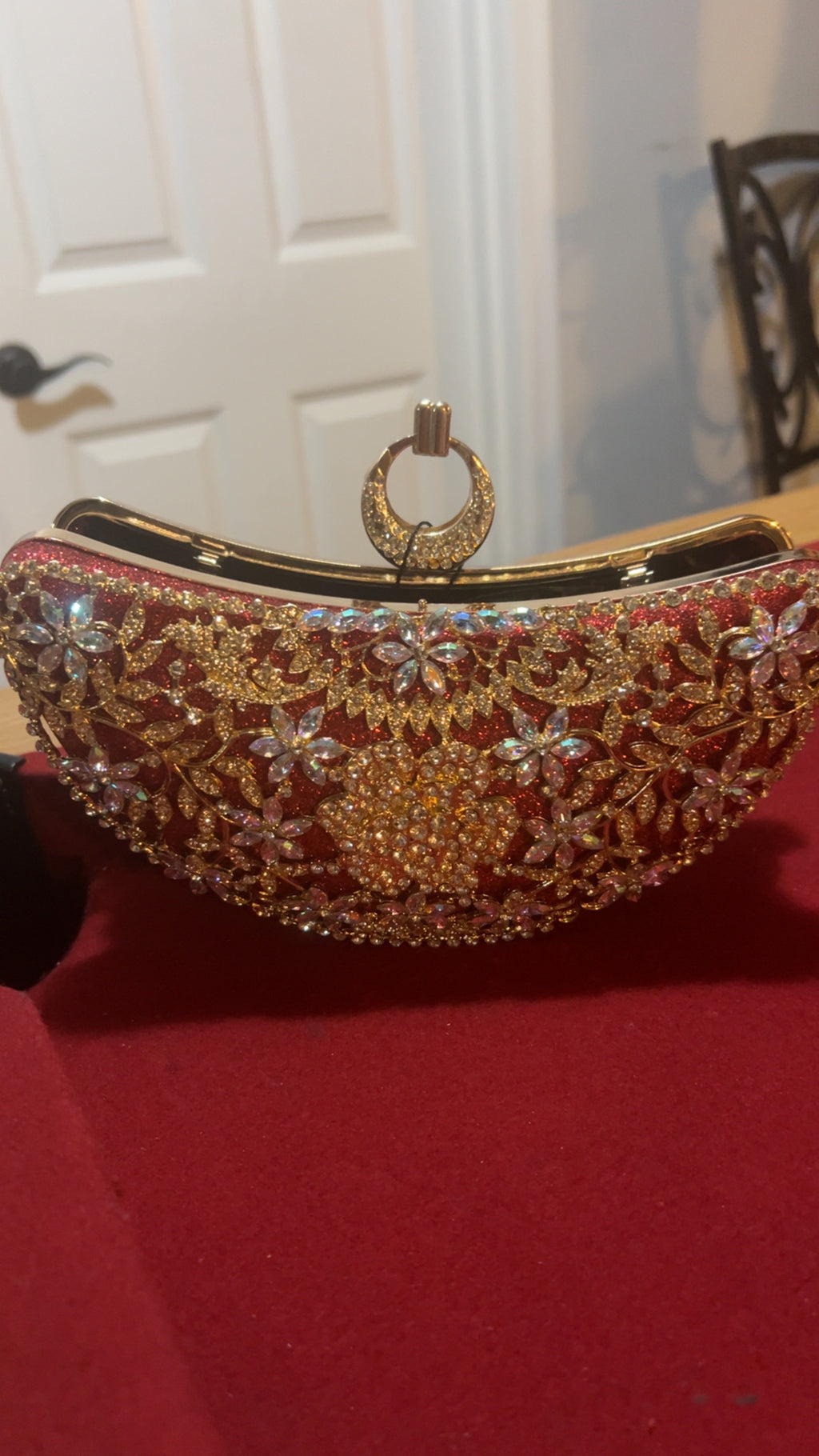 ✨ Golden Floral Crystal Clutch
