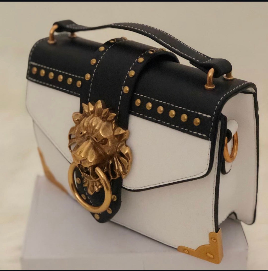 Gold Lion Emblem Handbag