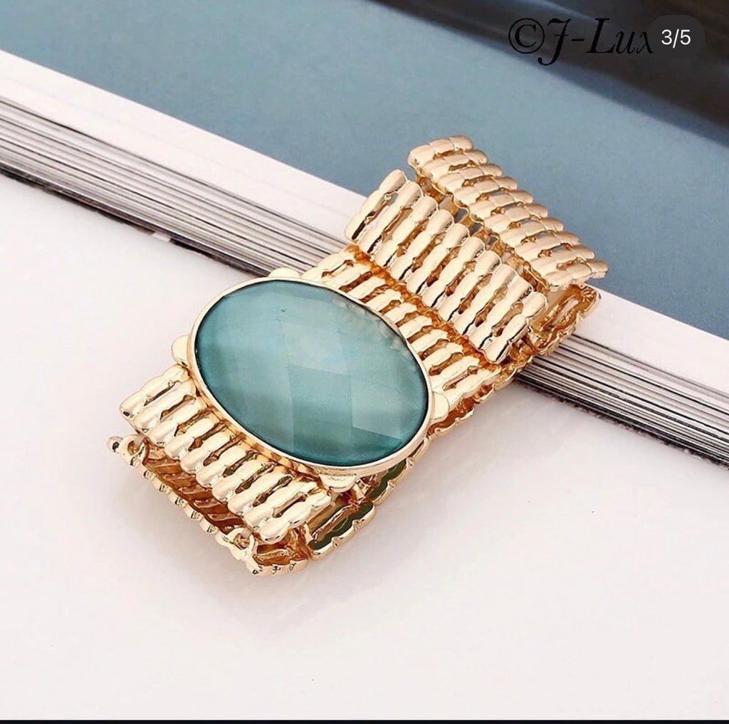 ✨ Gold Aqua Gem Statement Bracelet
