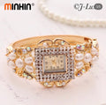 ✨ Pearl & Crystal Gold Bracelet Watch