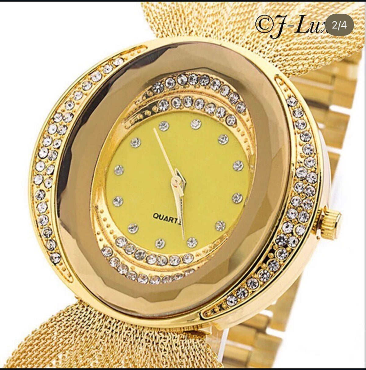 ✨ Gold Mesh Oval Crystal Watch