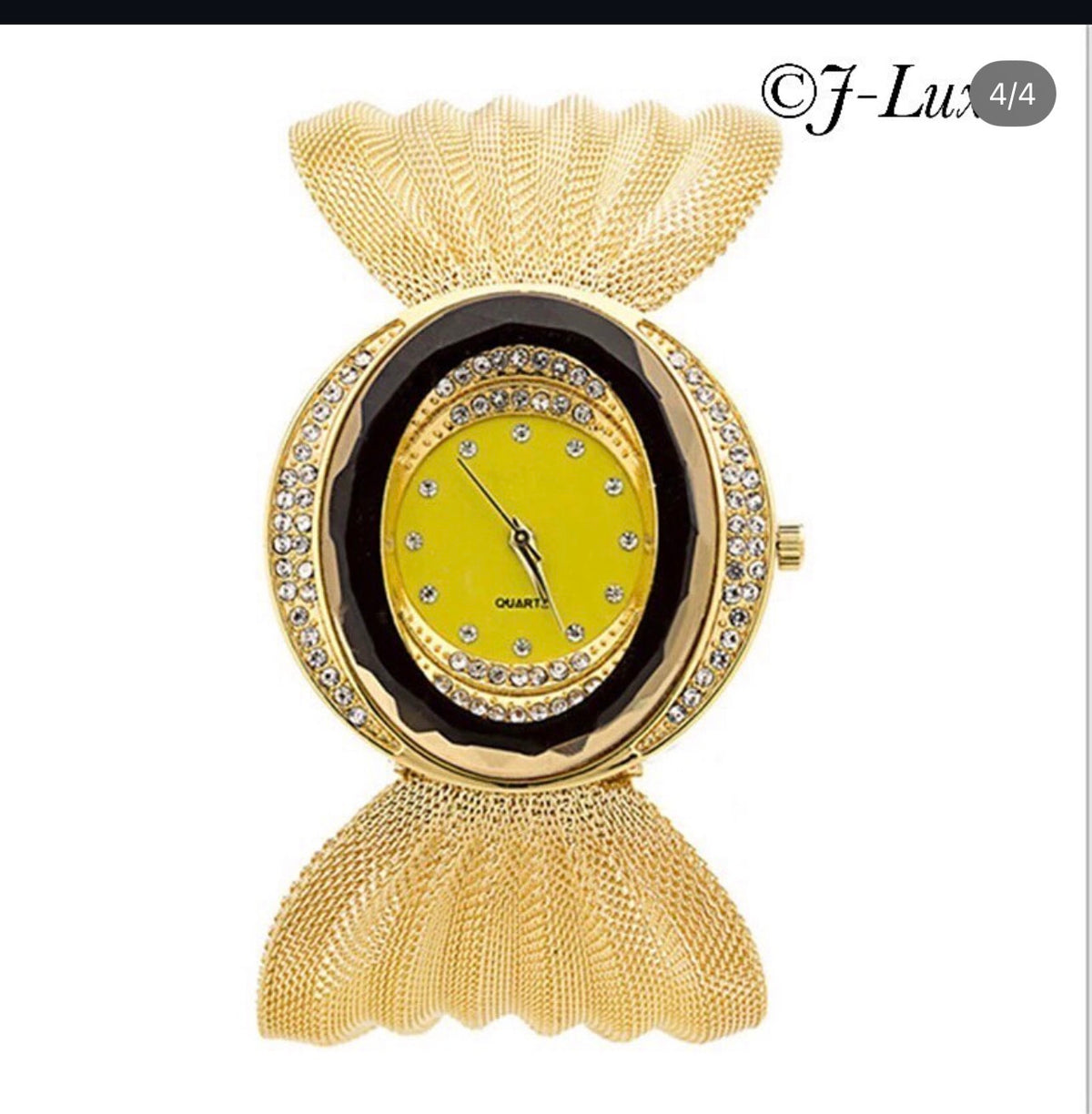 ✨ Gold Mesh Oval Crystal Watch