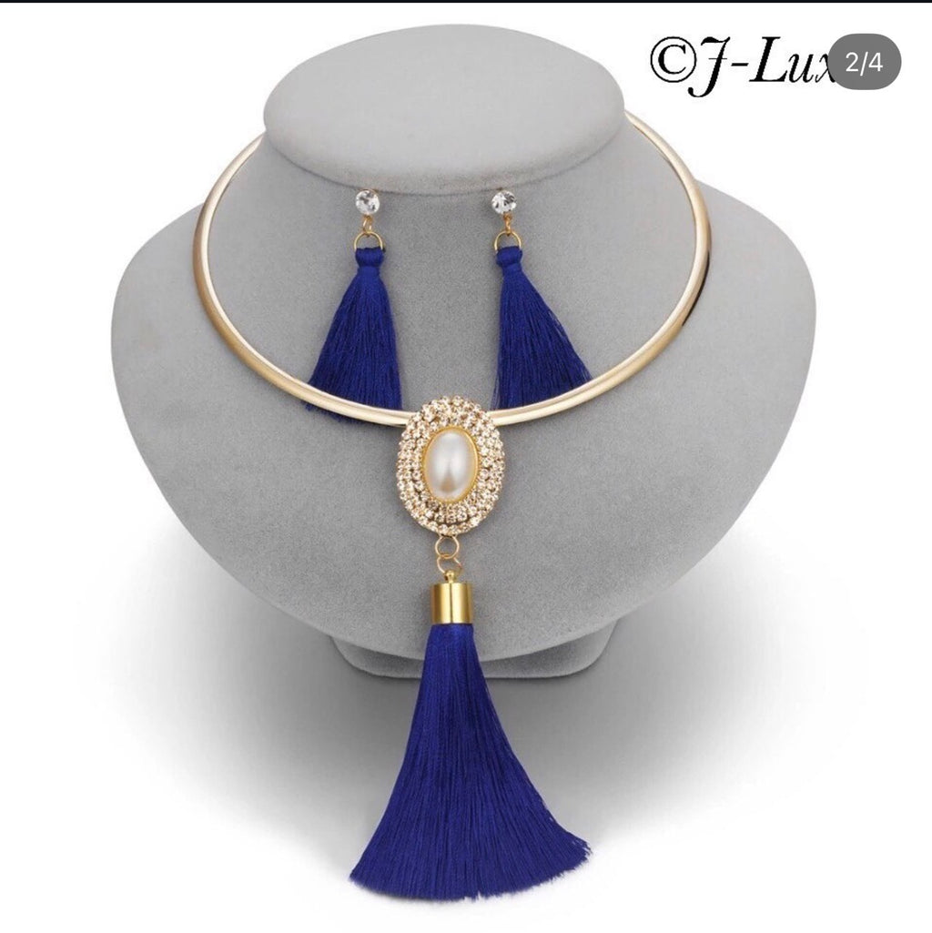 Tassel Pearl Necklace Set
