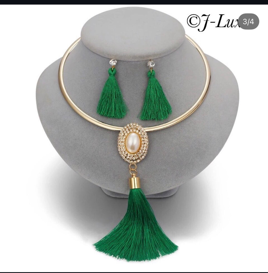 Tassel Pearl Necklace Set