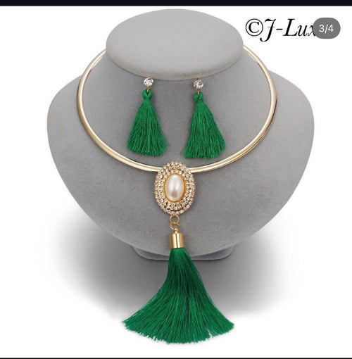 Tassel Pearl Necklace Set