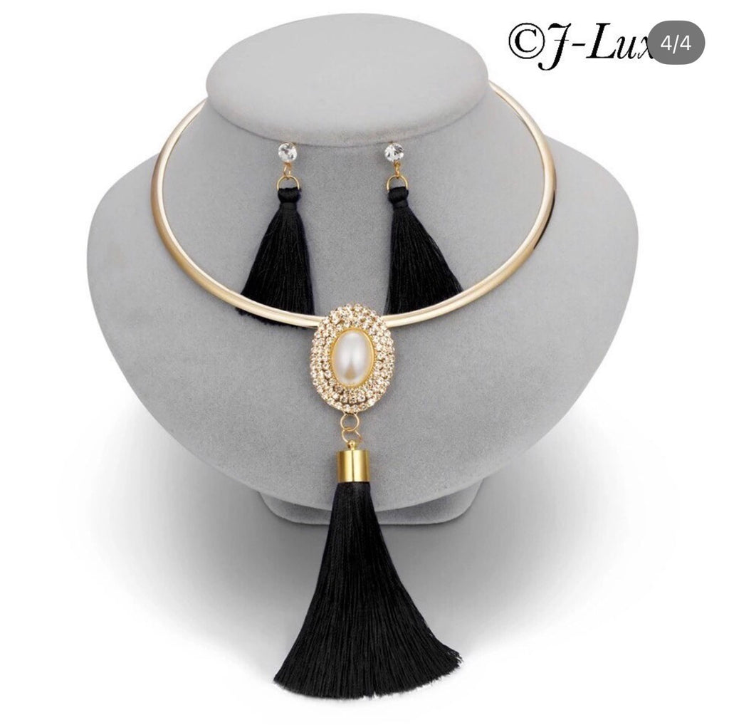 Tassel Pearl Necklace Set