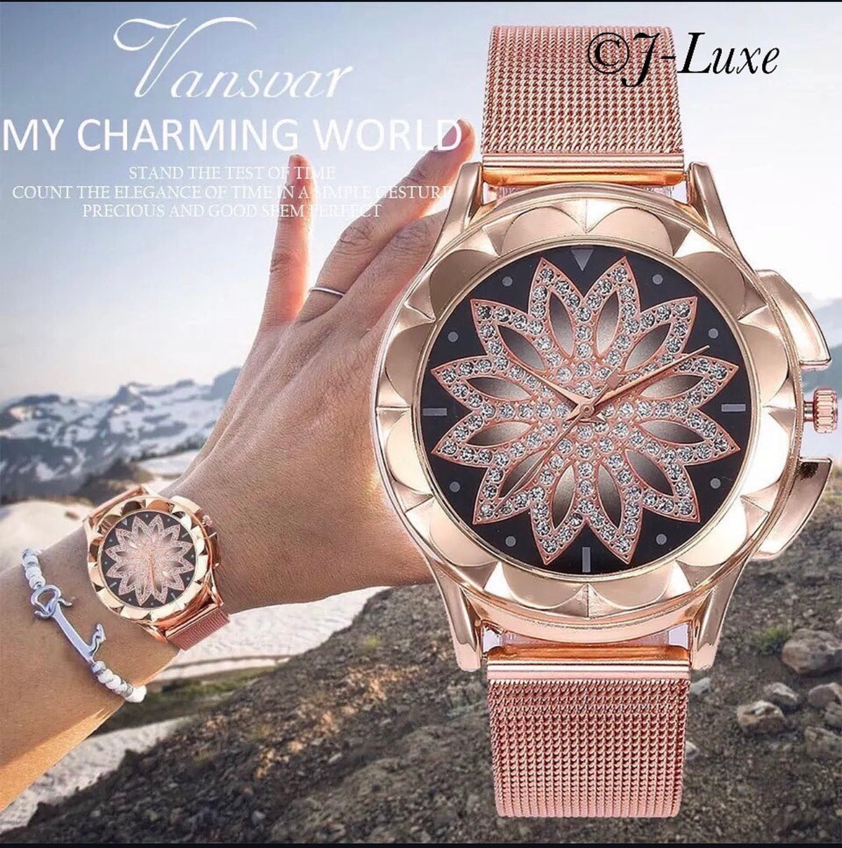 ✨ Rose Gold Floral Crystal Watch