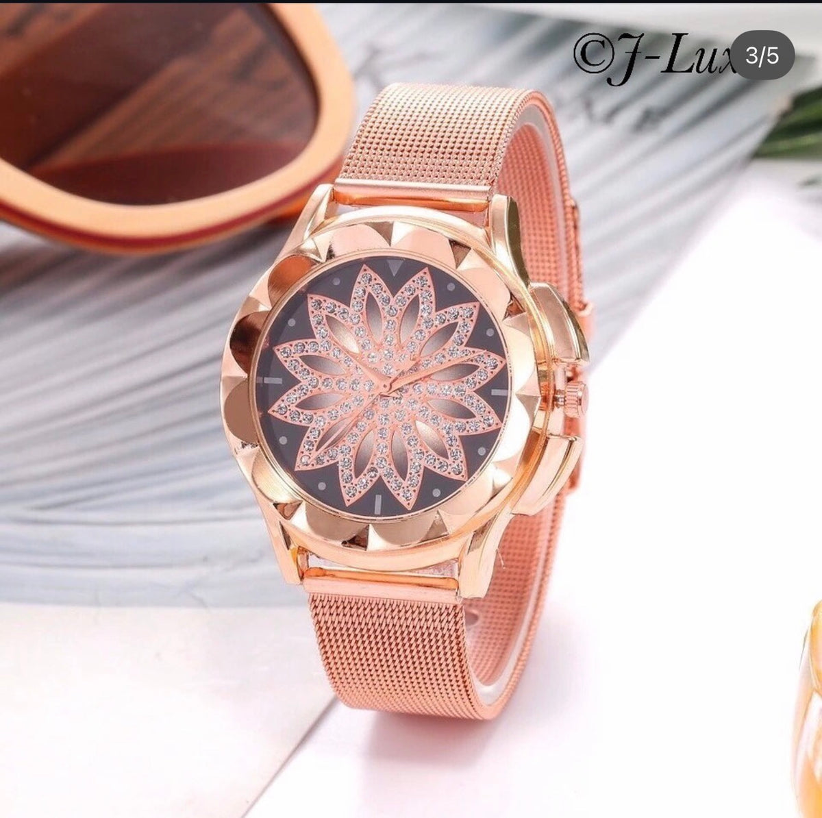 ✨ Rose Gold Floral Crystal Watch