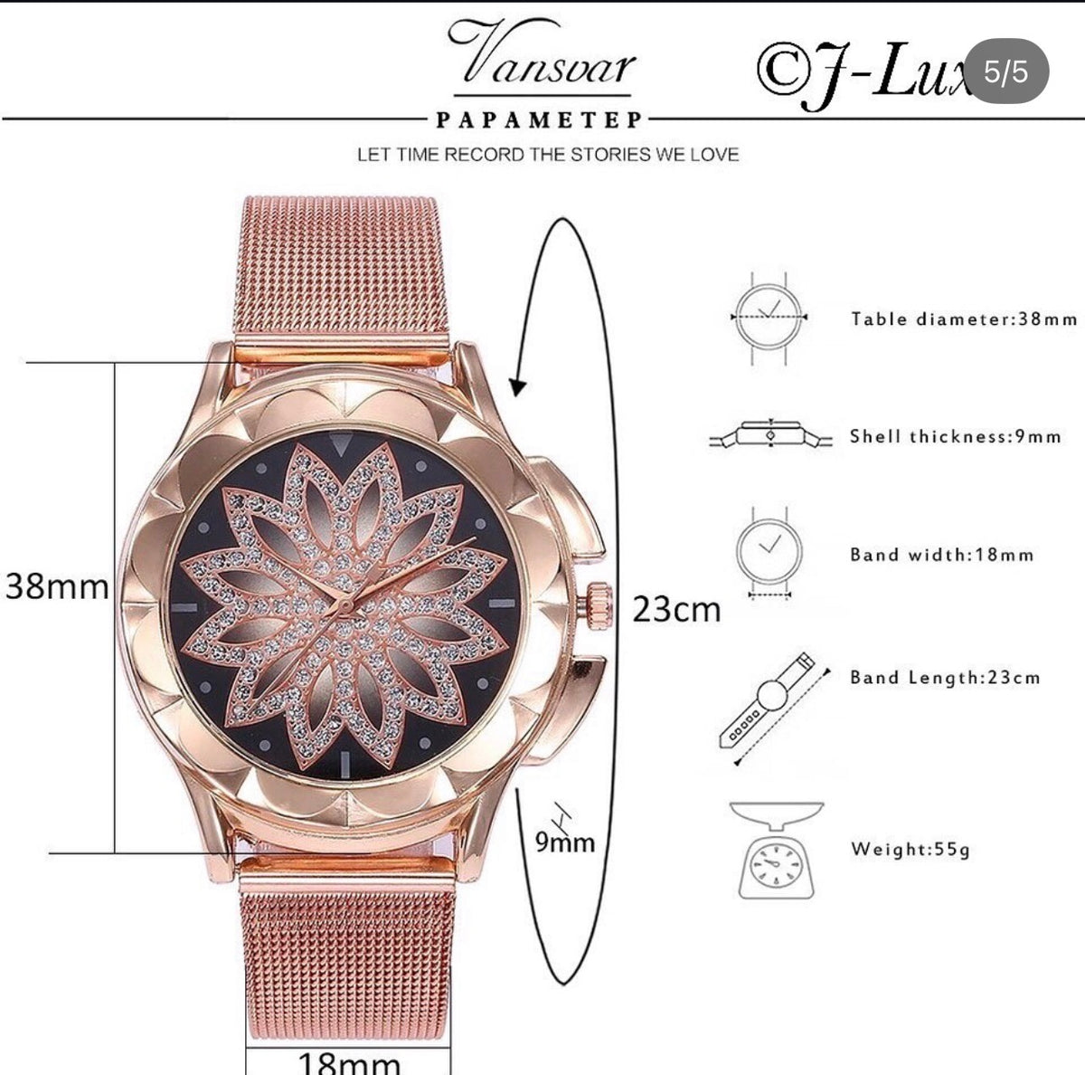 ✨ Rose Gold Floral Crystal Watch