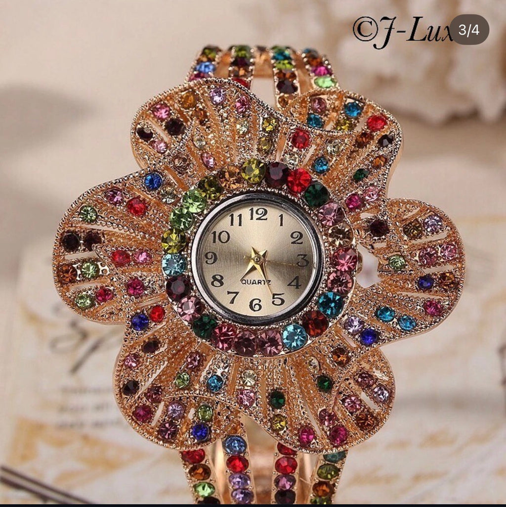 ✨ Multicolor Crystal Flower Watch