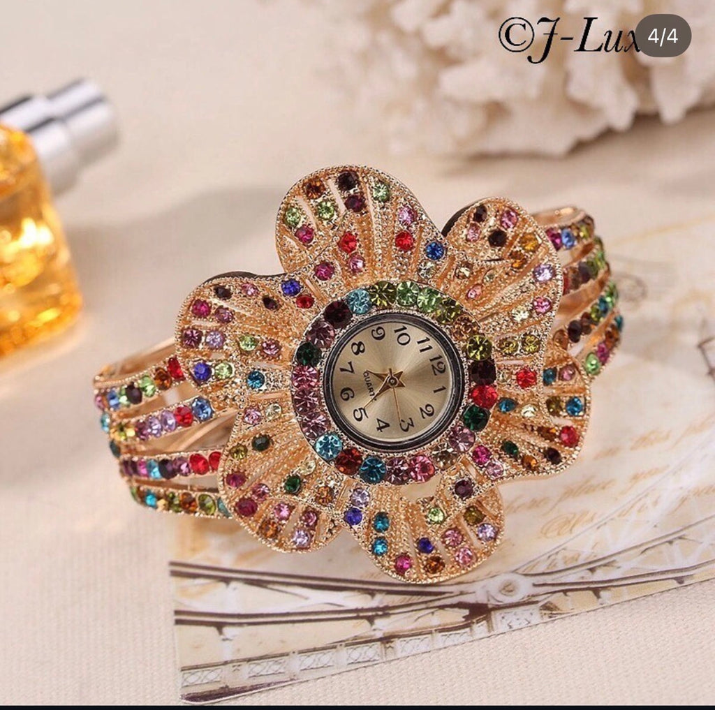 ✨ Multicolor Crystal Flower Watch