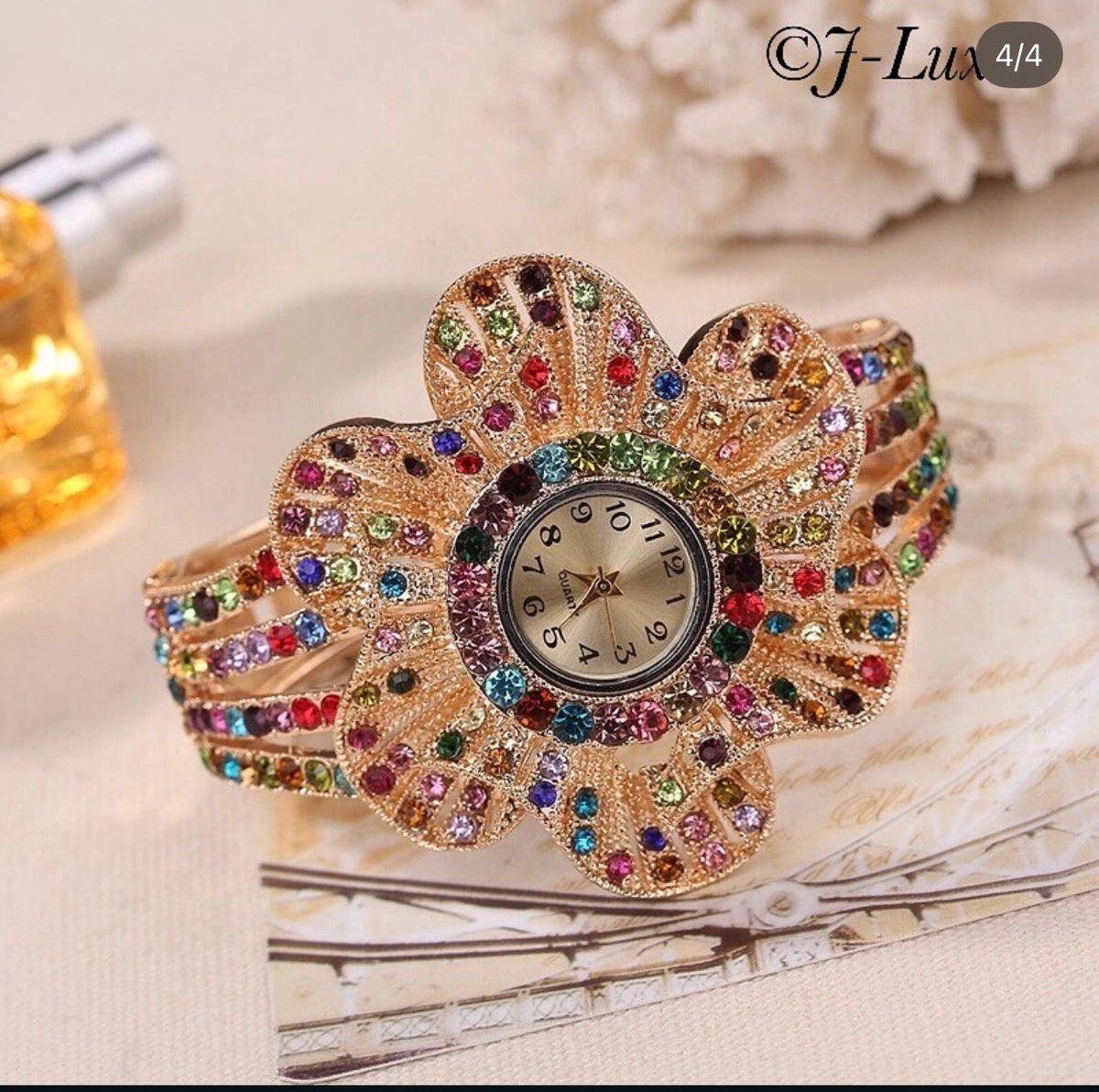 ✨ Multicolor Crystal Flower Watch
